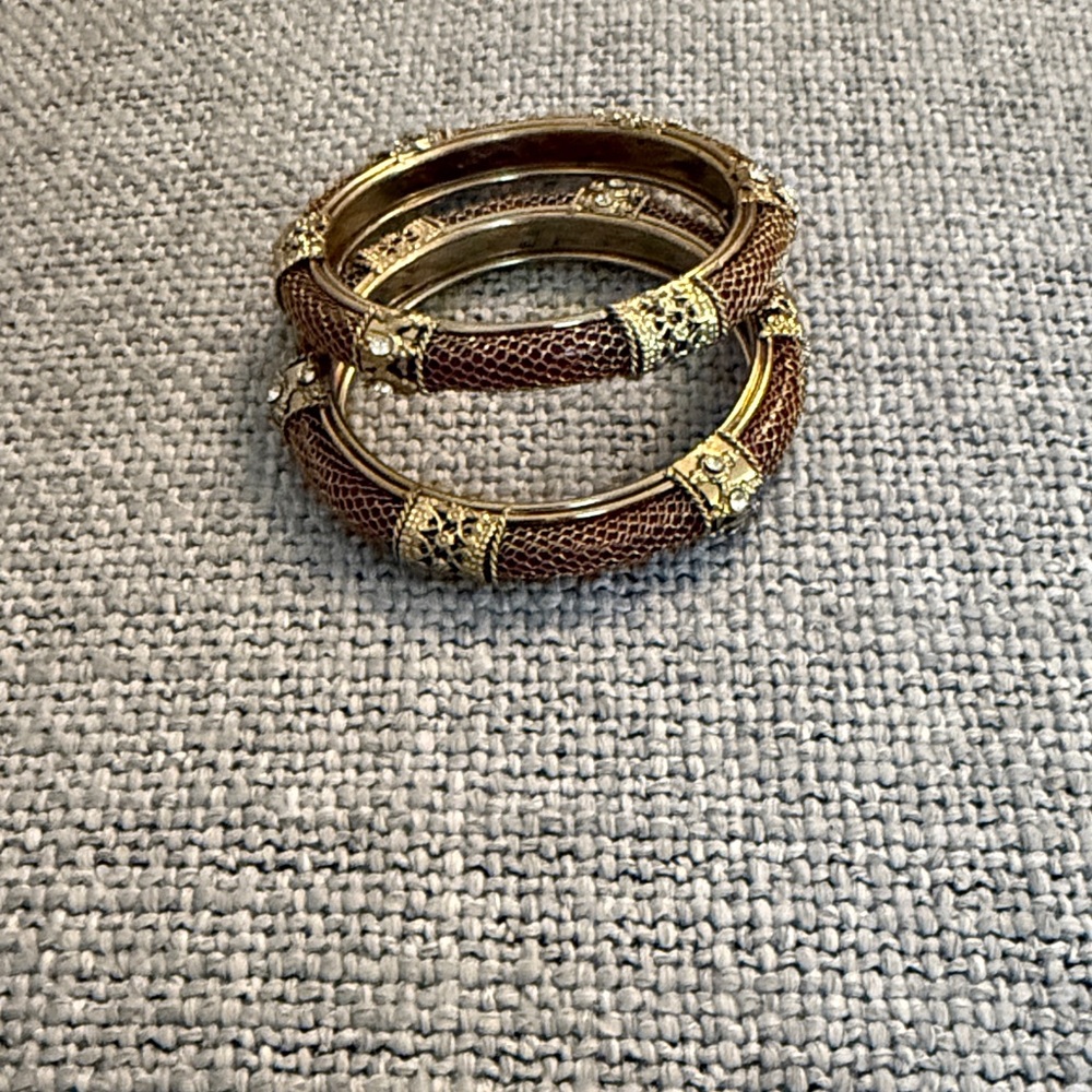 Elegant Gold and Brown Bangle Set